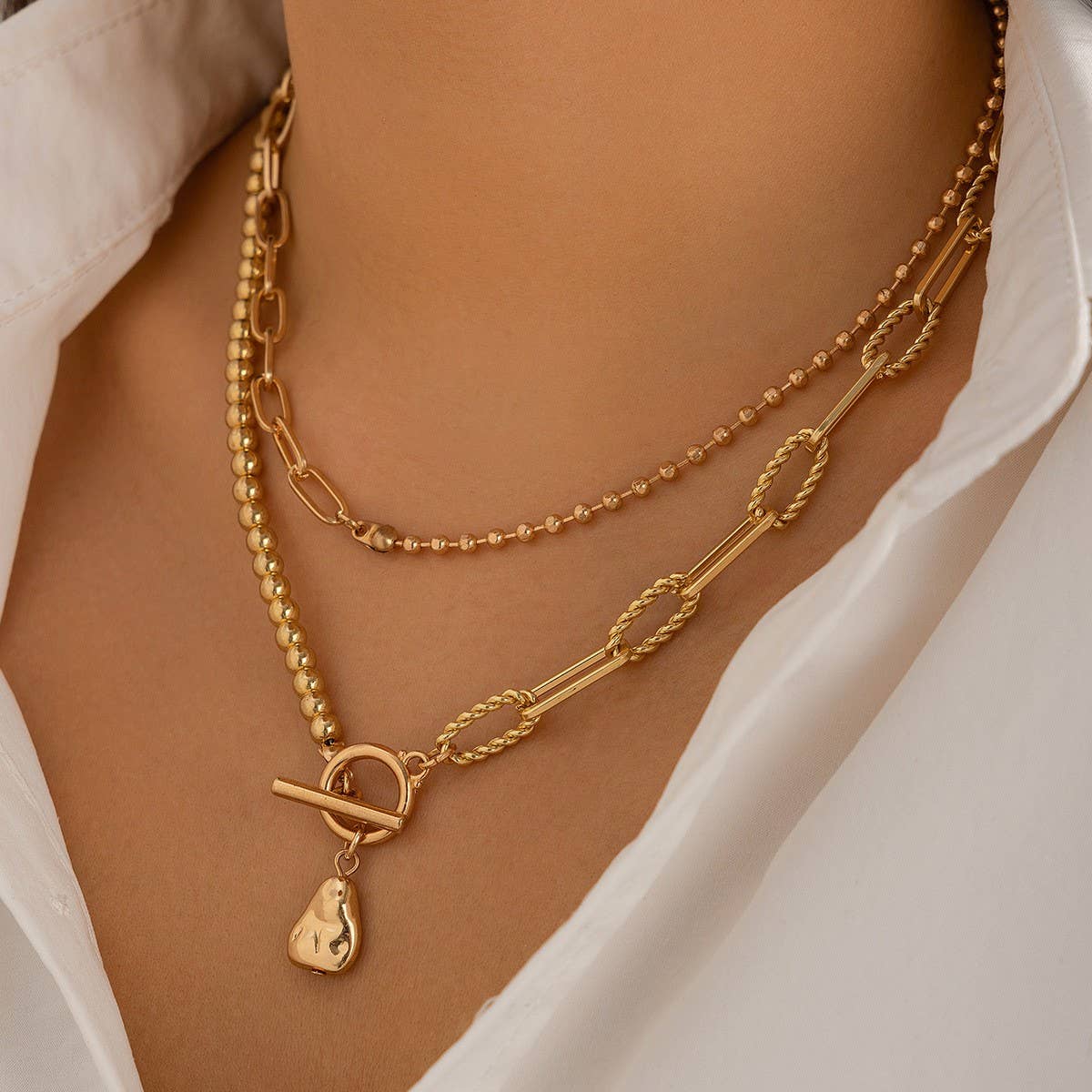 NICHE IMITATION PEARL OT BUCKLE TASSEL NECKLACE_CWAJE1805