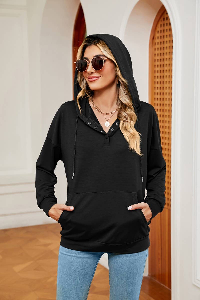 CWOHOL0930_SOLID COLOR BUTTON DRAWSTRING POCKET HOODIE