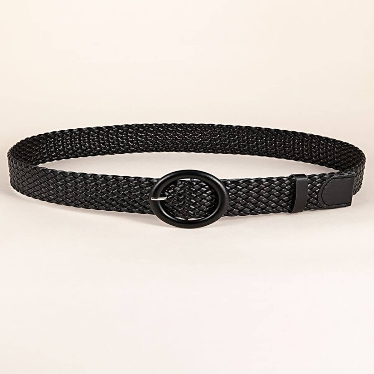 VERSATILE BLACK ROUND BUCKLE WOVEN BELT_CWABE0453