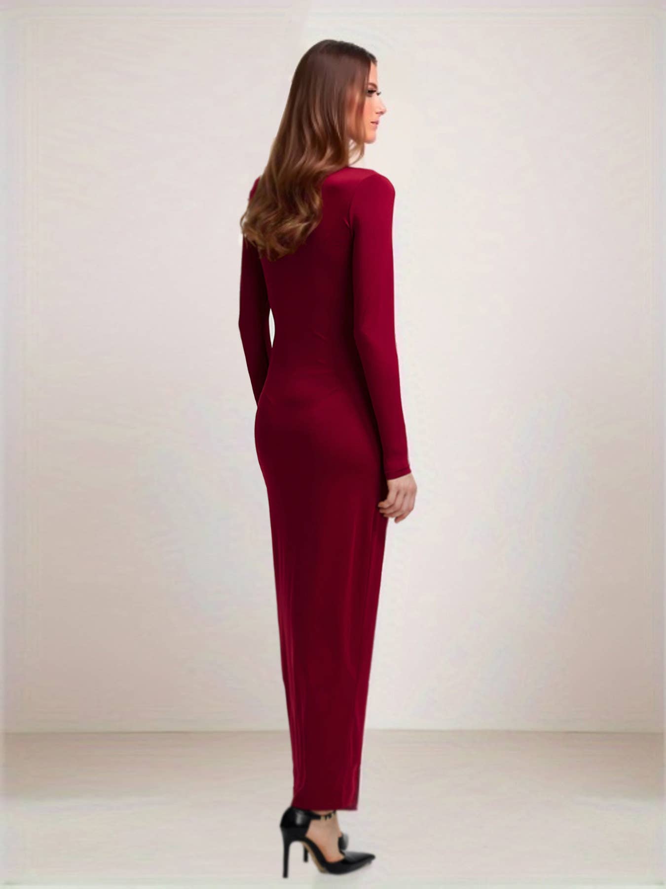 STYLISH SOLID COLOR LONG SLEEVES HIGH NECK DRESS