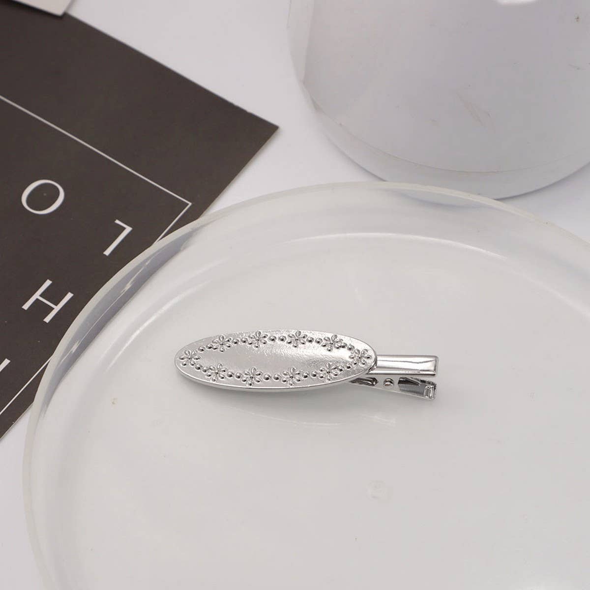 METAL ROSE HAIRPIN SIDE BANGS DUCKBILL CLIP