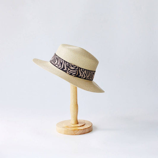 Women's leopard print flat top straw hat_CWAH3503