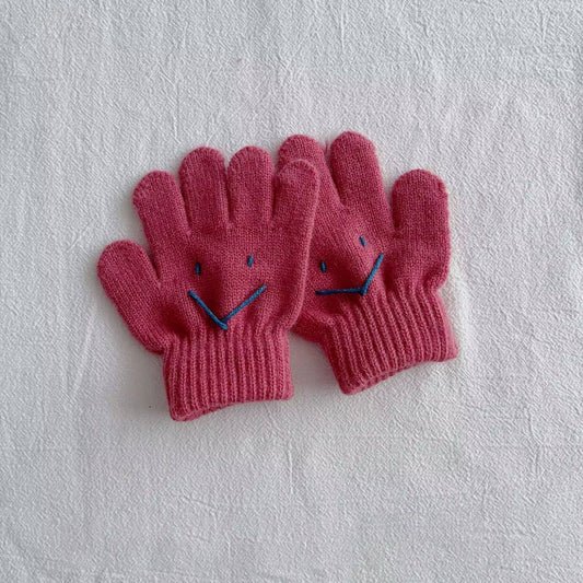 WINTER CUTE SMILEY FACE CHILDREN'S KNITTED GLOVES_CWAG0497
