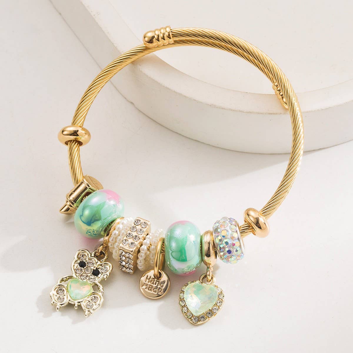 Trendy Stainless Steel Bracelet with Bear & Heart