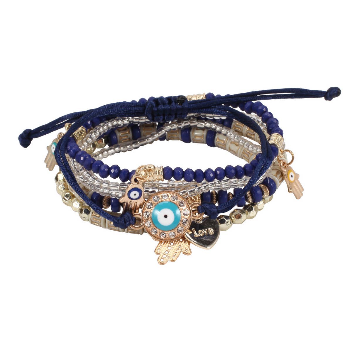 HANDMADE BEADED EVIL EYE LAYERED BRACELET