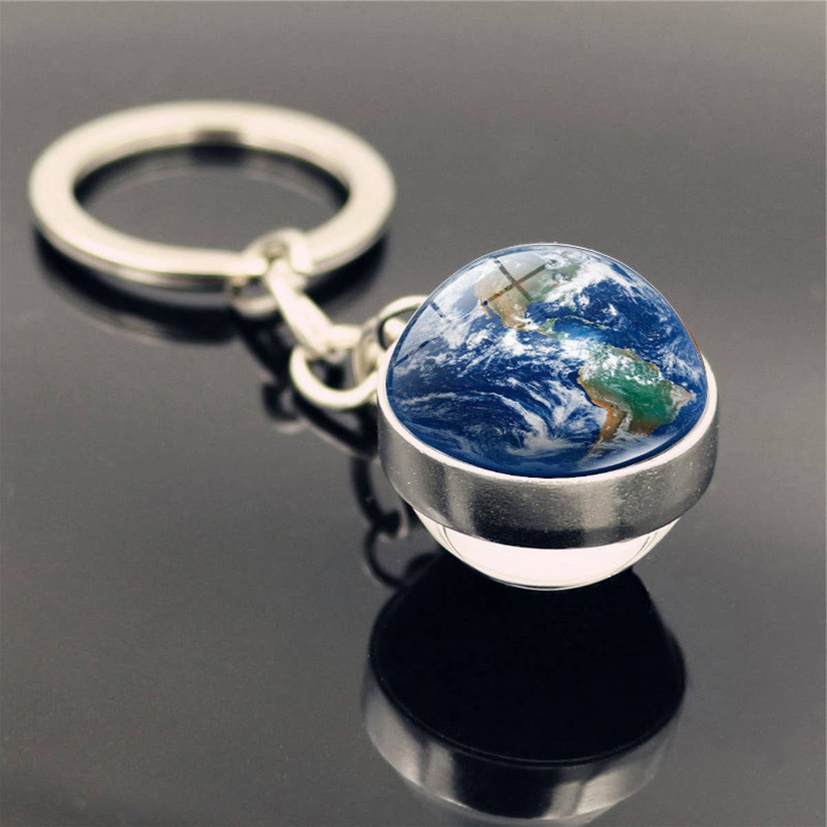 DOUBLE SIDED GLASS BALL KEYCHAIN PENDANT JEWELRY