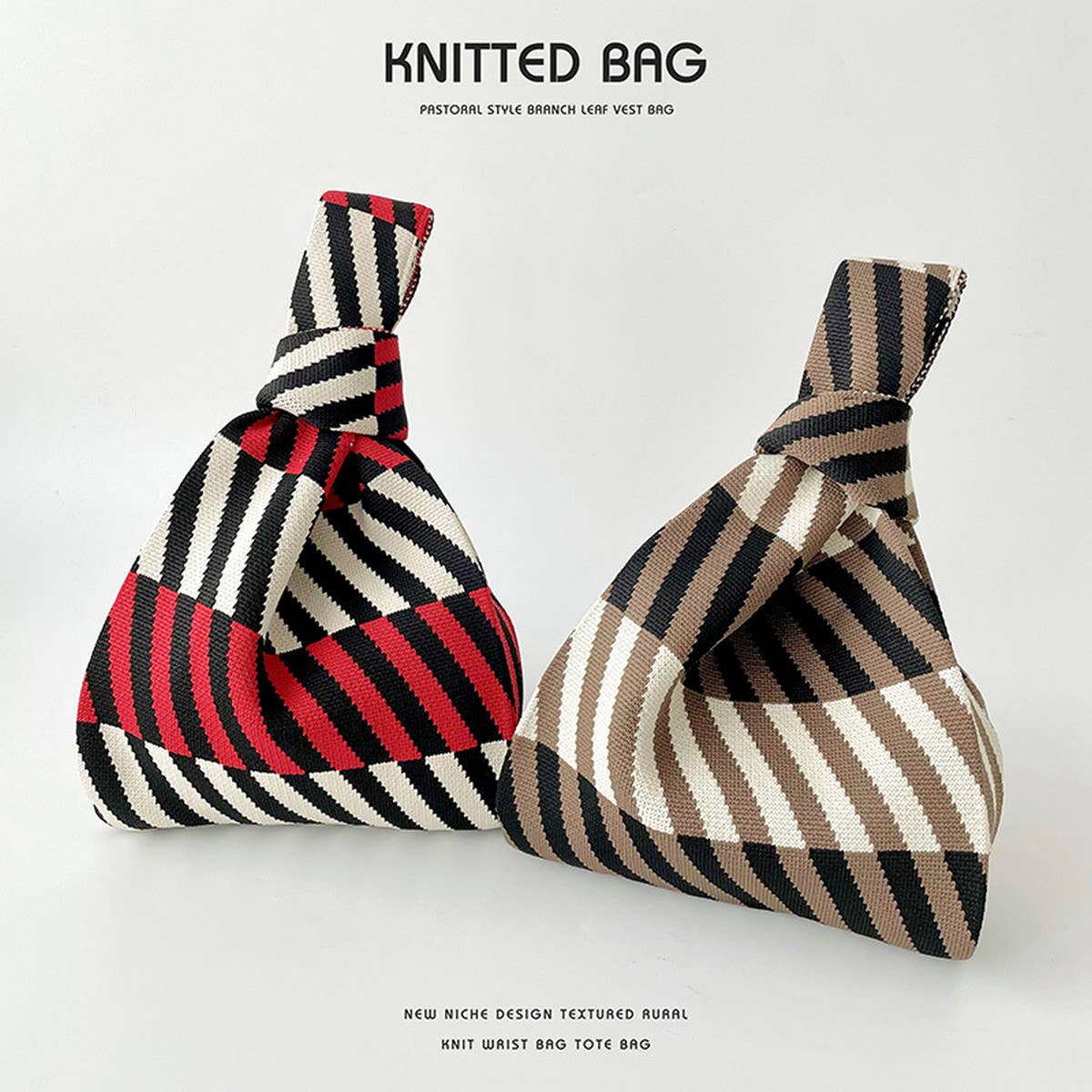 VERSATILE CONTRAST STRIPED KNITTED TOTE BAG_CWAB2392