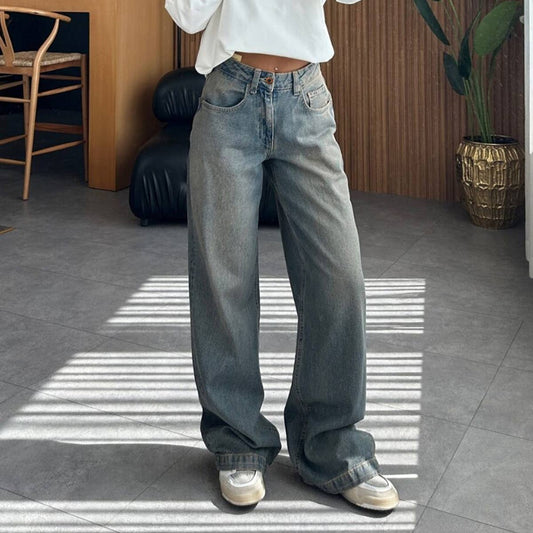 Slightly elastic straight-leg denim trousers