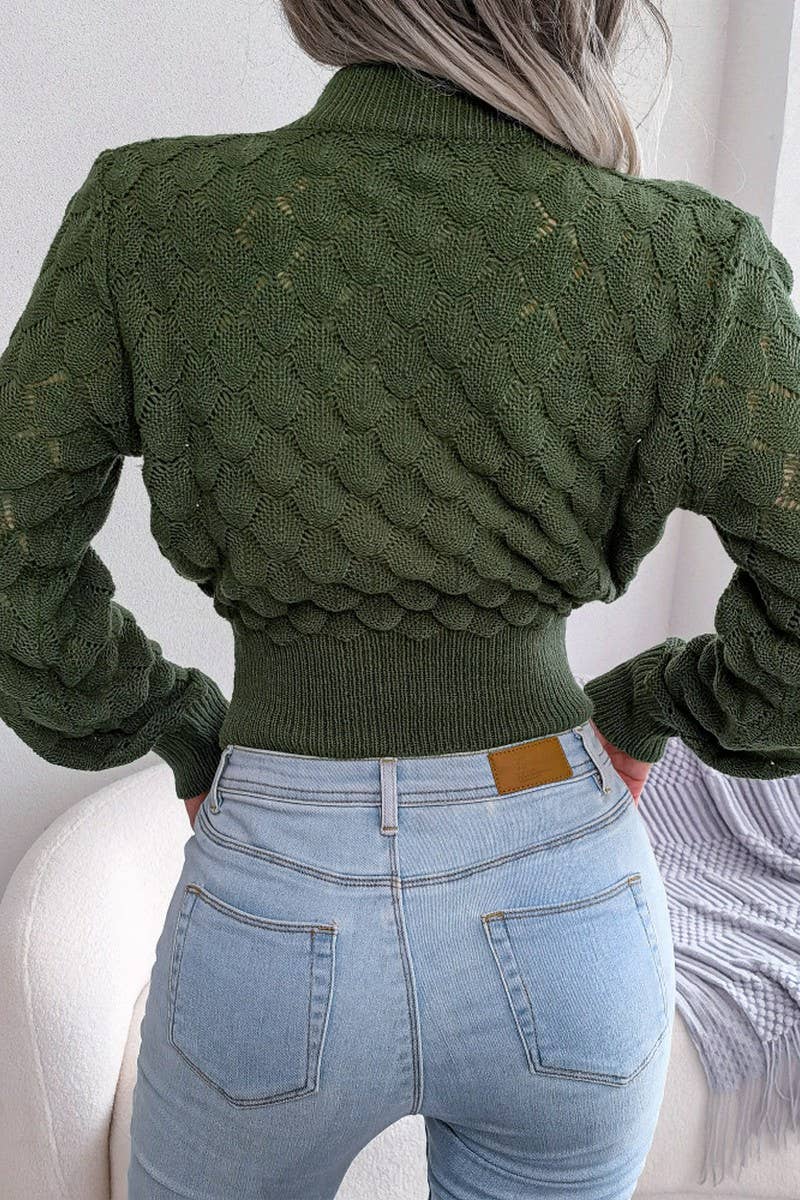 WOMEN SCALES PATTERN KNITTED HIGH NECK SWEATER_CWOSWL0465