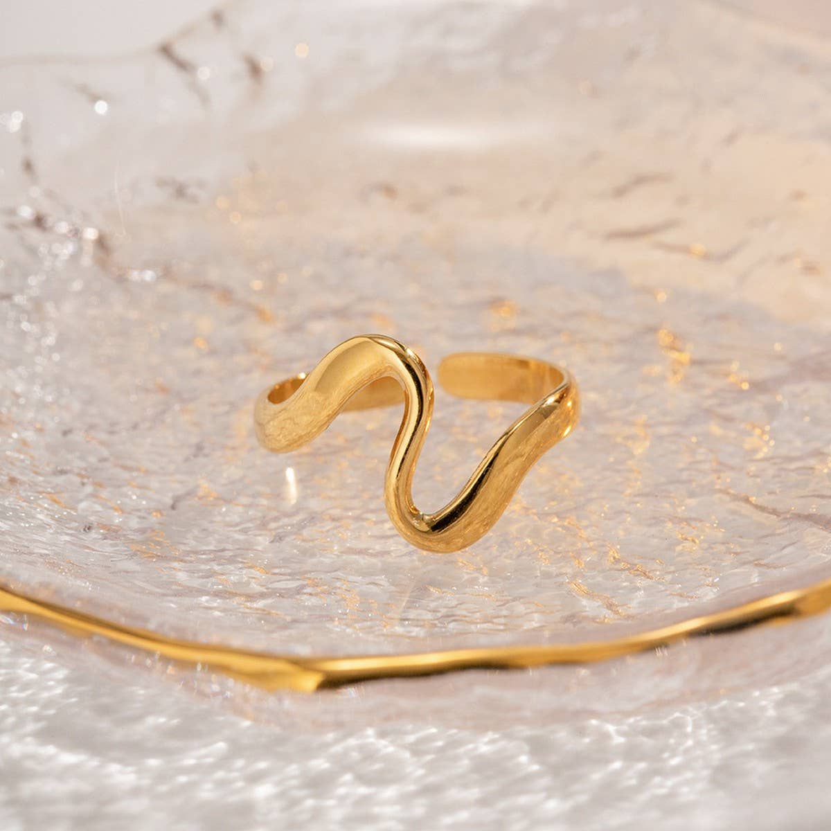 18K GOLD PLATE STAINLESS STEEL SNAKE OPEN RING_CWAJE1226