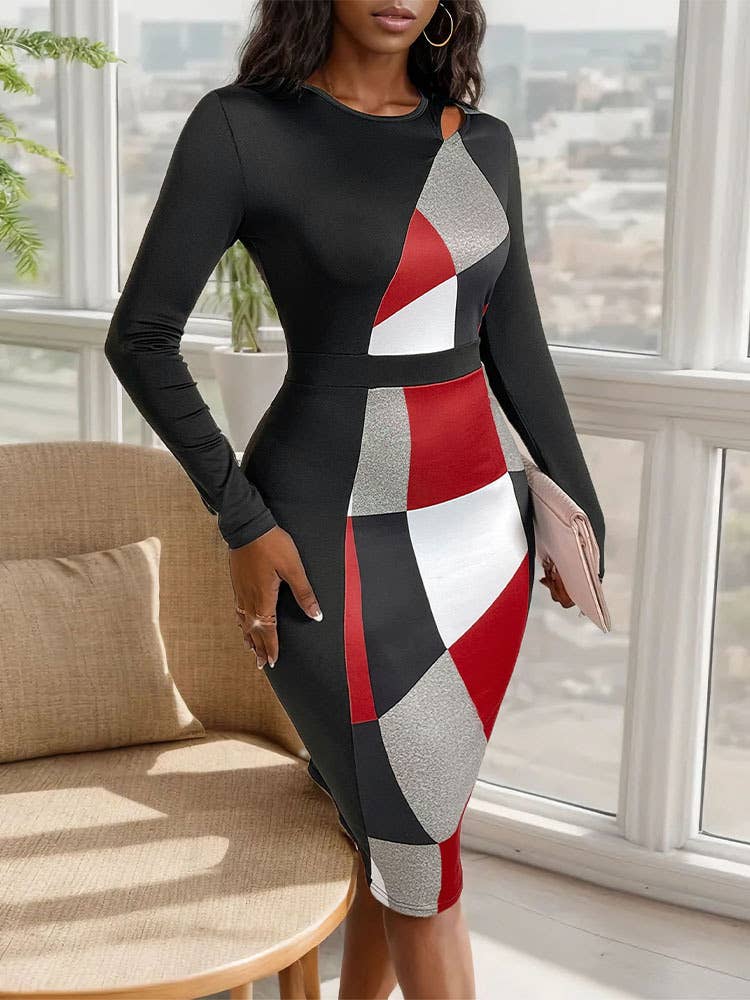 SLIM COMMUTER GEOMETRIC PRINT DRESS