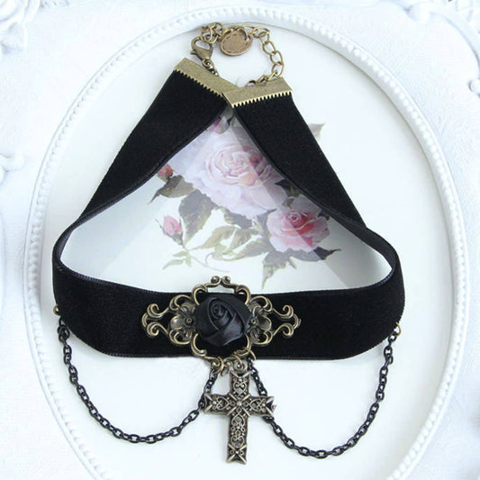 HALLOWEEN CROSS GOTHIC PUNK SHORT NECKLACE