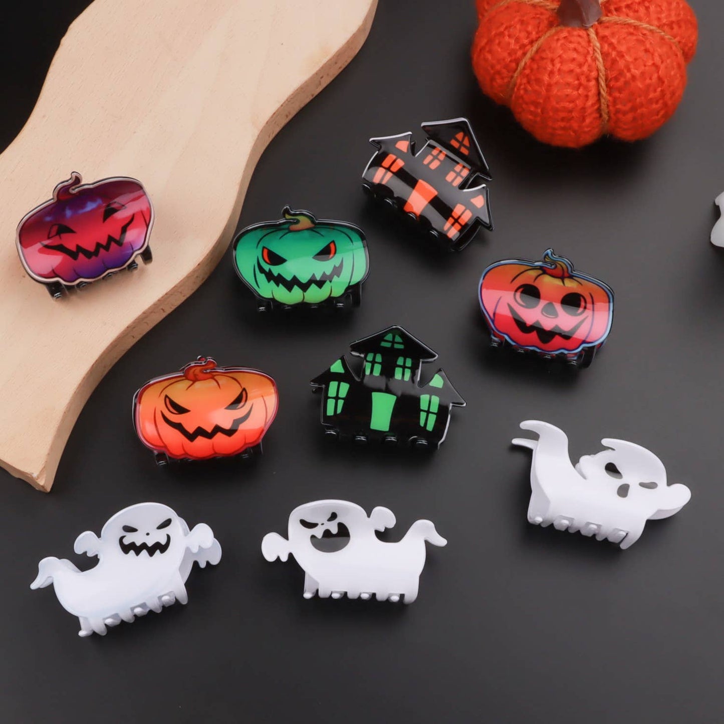 PUMPKINS, GHOSTS, HAUNTED HOUSE HALLOWEEN HAIR CLAW CLIPS