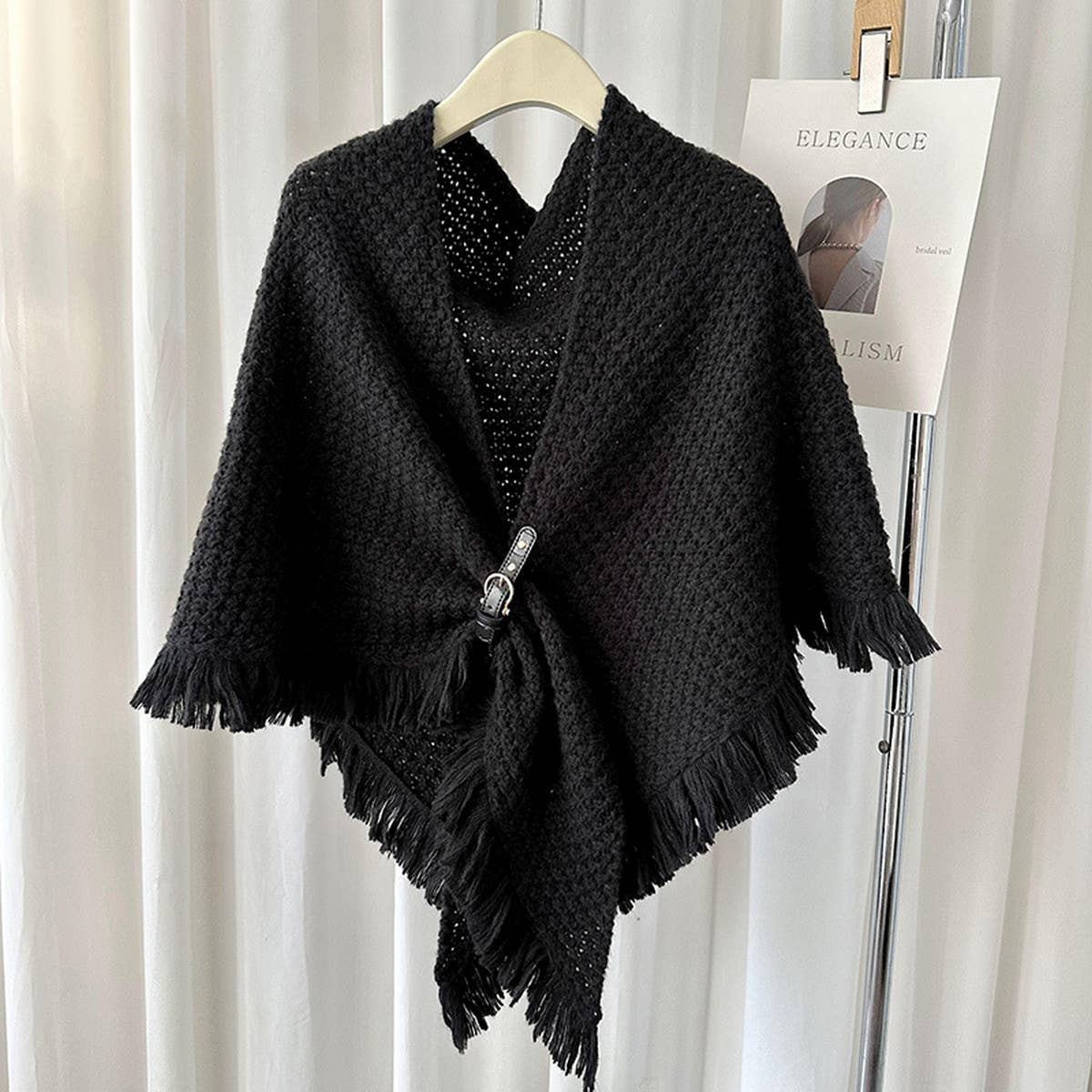 Winter Tassel Cape Scarf Shawl for Warm Layering