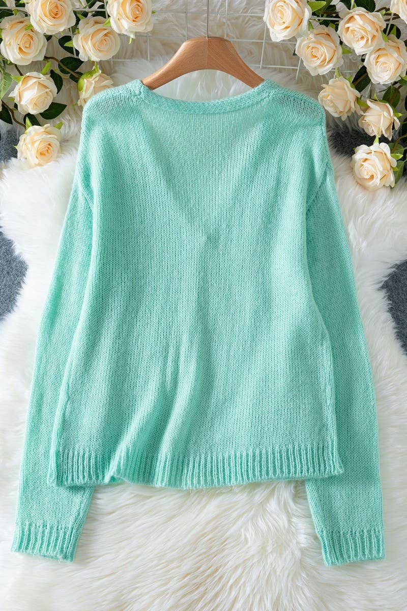 CWOCAL00721_DEEP V NECK SOLID BUTTON KNIT CARDIGAN