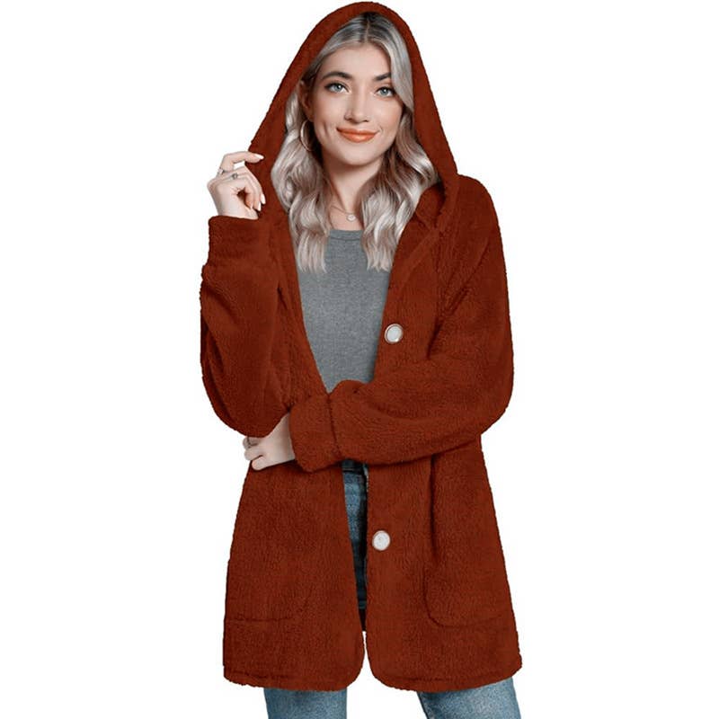 Fleece Button Pocket Cardigan Casual Coat