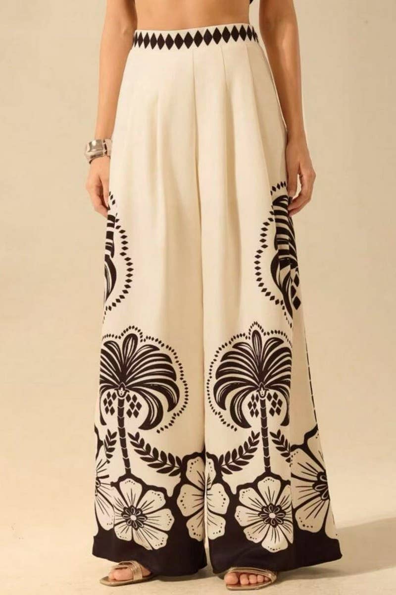 CWBLP2032_FLORAL PRINT LOOSE HIGH-WAIST WIDE LEG PANTS