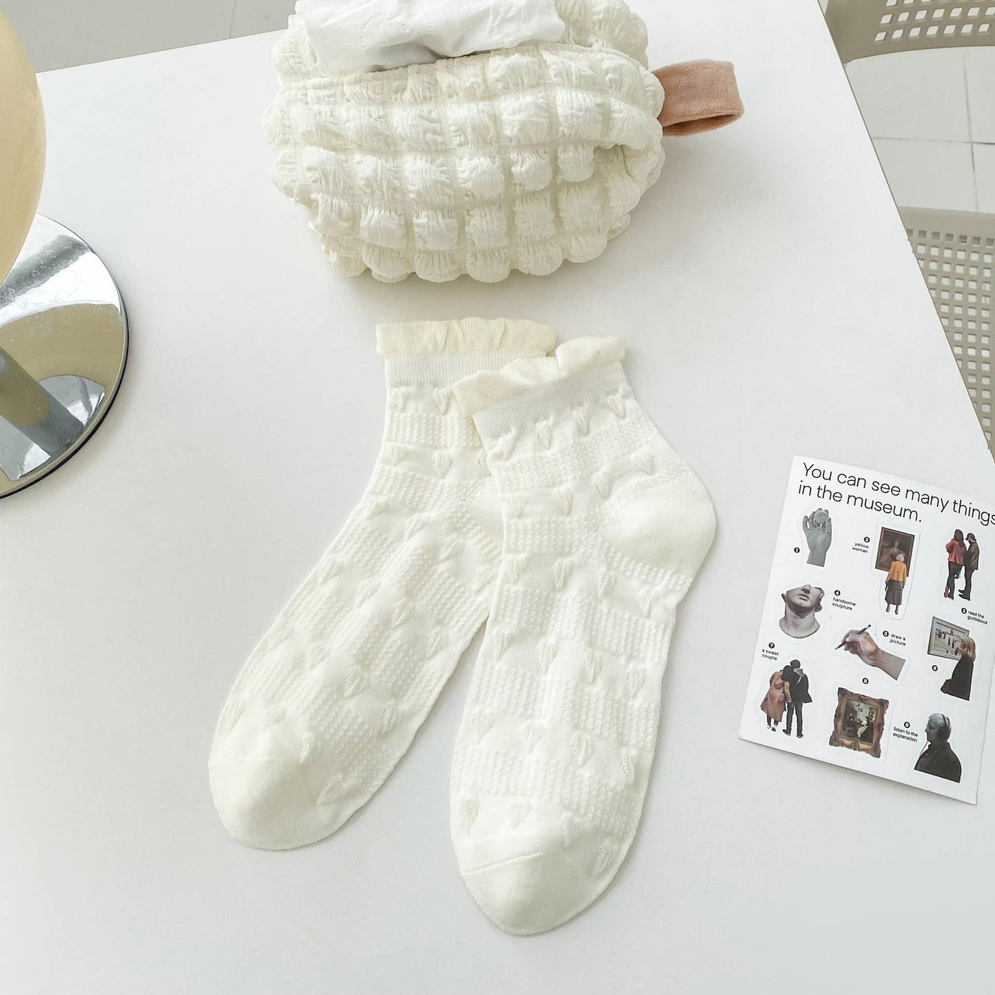 Rhombus, Heart Pattern Ruffle Ankle Socks