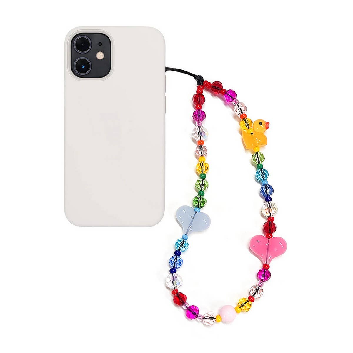 CWMM8714_SIMPLE RAINBOW BEADED HEART PHONE CHAIN