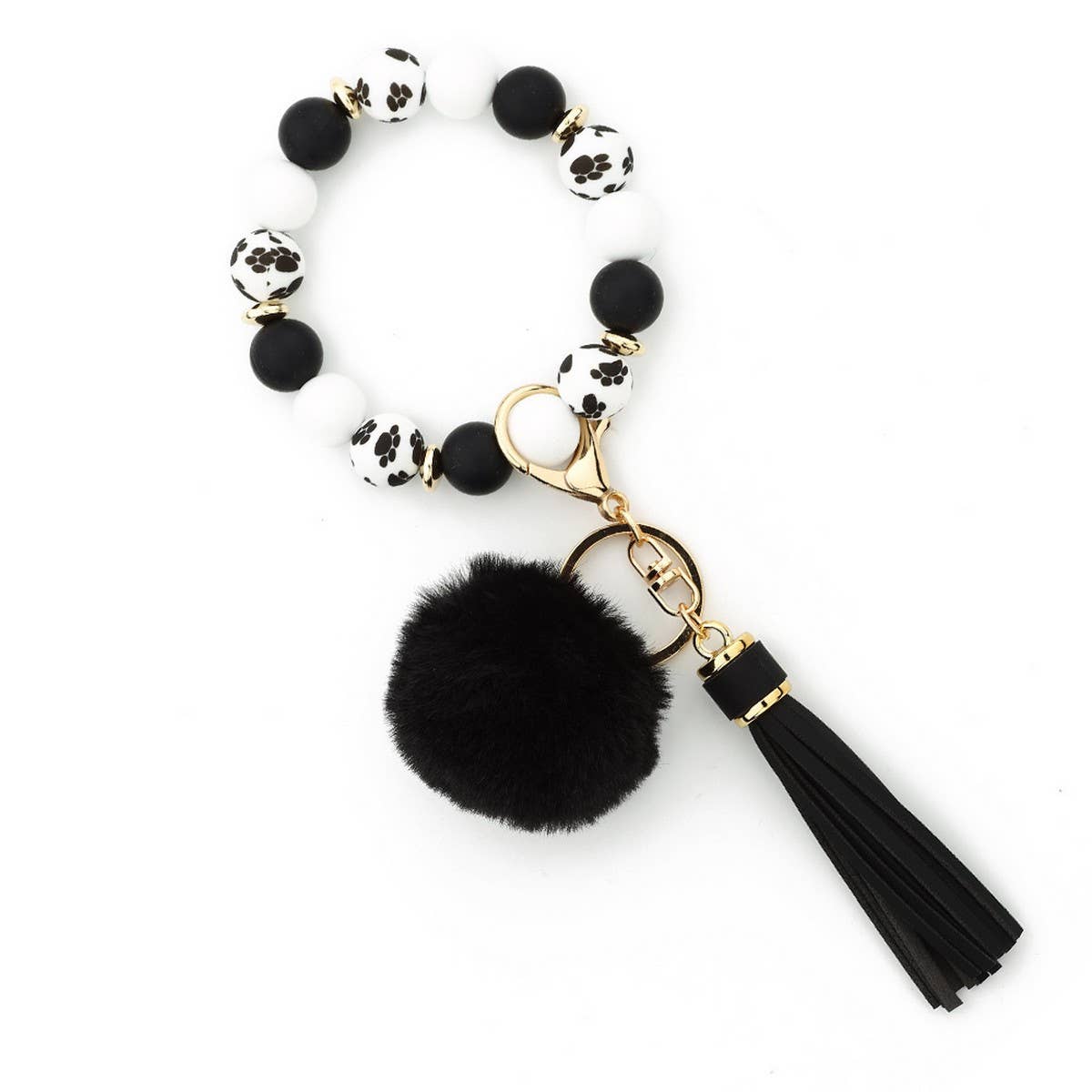 Pom-pom Tassel Keychain Silicone Bead Bracelet_CWAB5016
