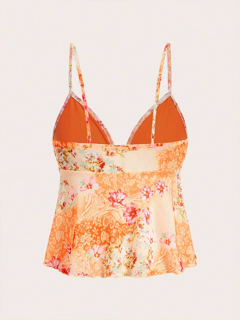 Printed Semi-Transparent Black Ear-Trimmed Top