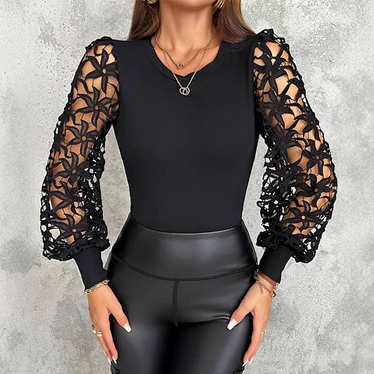 TIGHT TOP WITH PIT STRIP PATCHWORK LACE SLEEVES