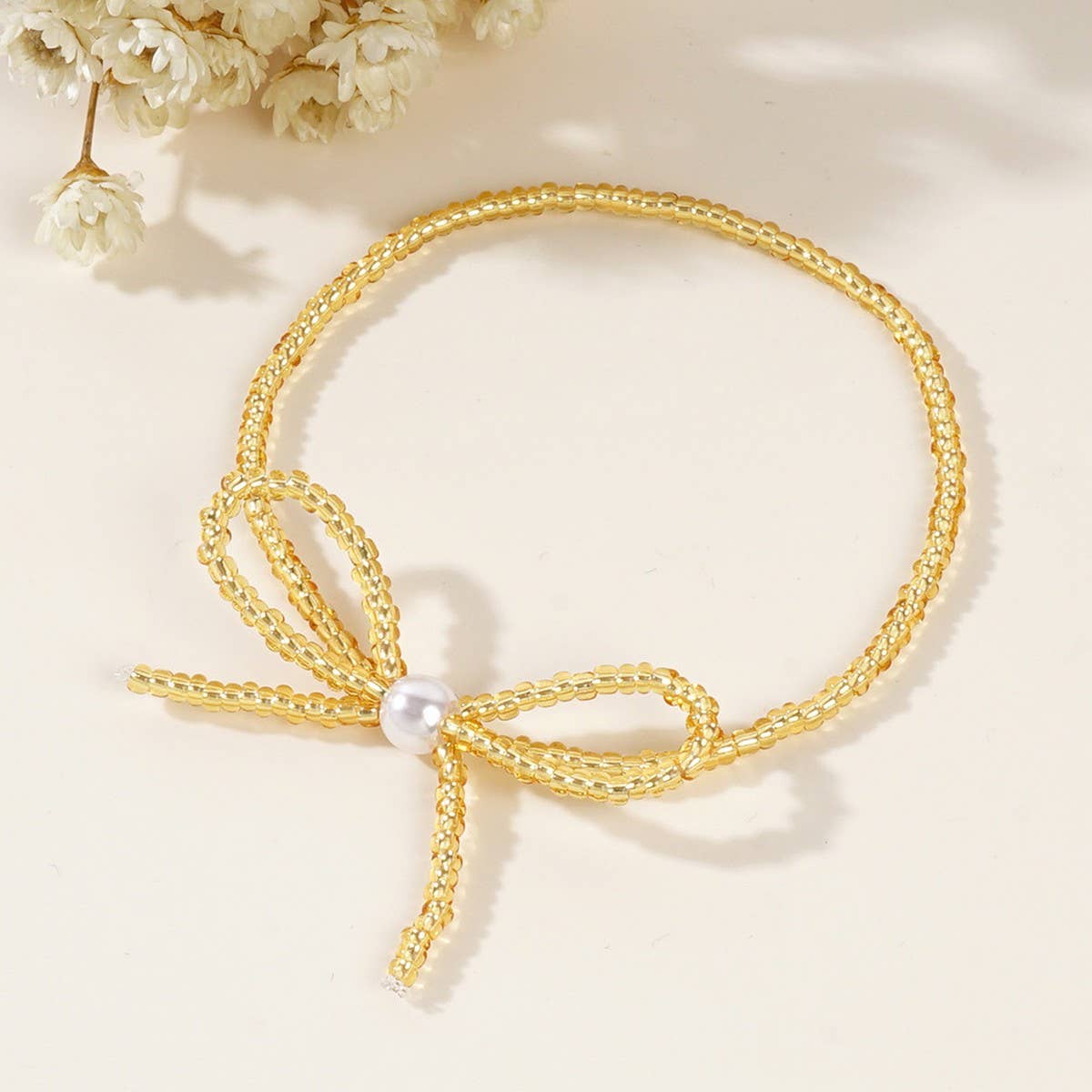 PERSONALIZED SWEET MILLET BEAD BOW BRACELET_CWMM3808