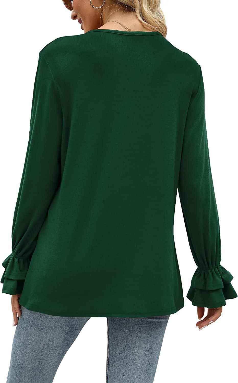 FLARED LONG SLEEVE SOLID COLOR T-SHIRT BLOUSE