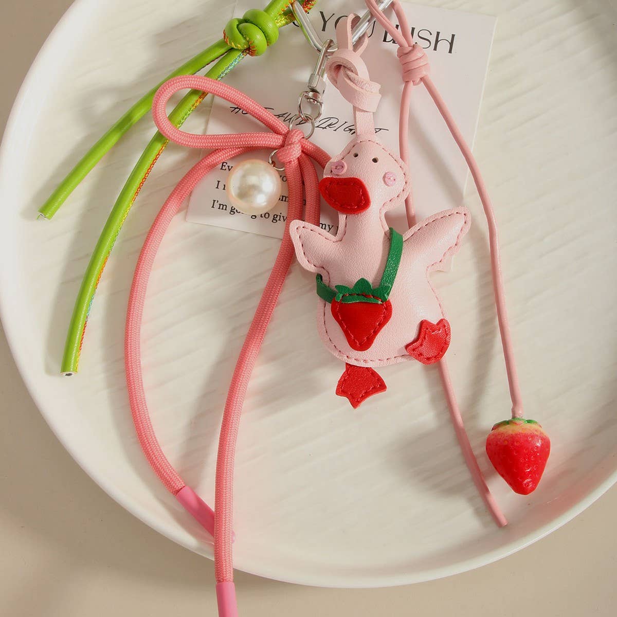 Cute Yellow Duck Strawberry Keychain Bag Charm