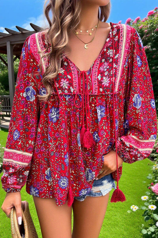 Cwttl2065_Spring And Summer V-Neck Contrast Loose Shirt