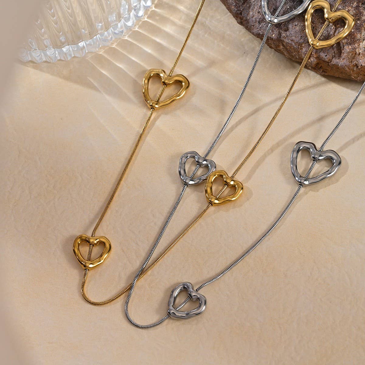 18K Gold Plated Stainless Steel Heart Necklace_CWMM8808
