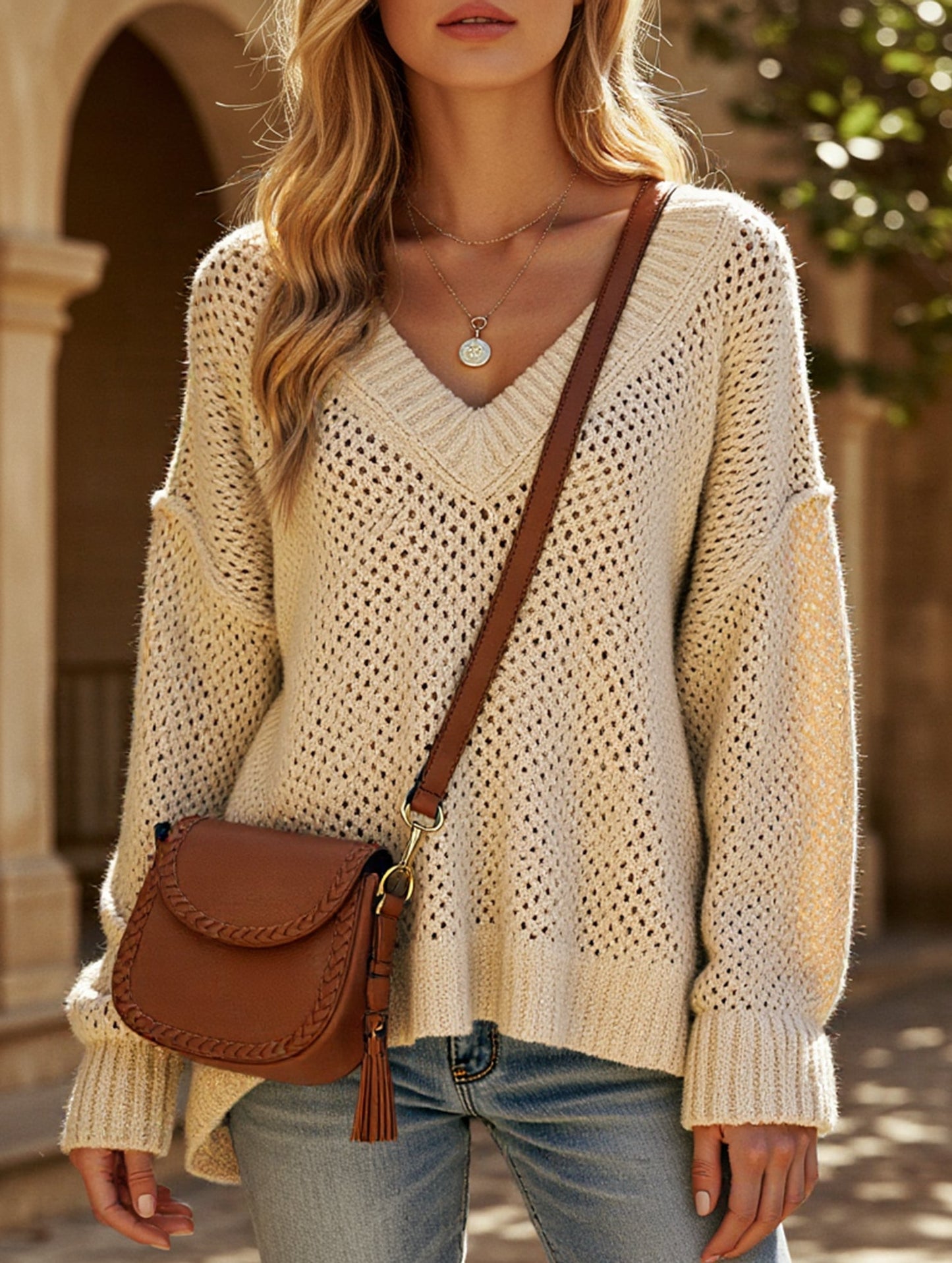 Loose V-neck sweater for women to hide fat