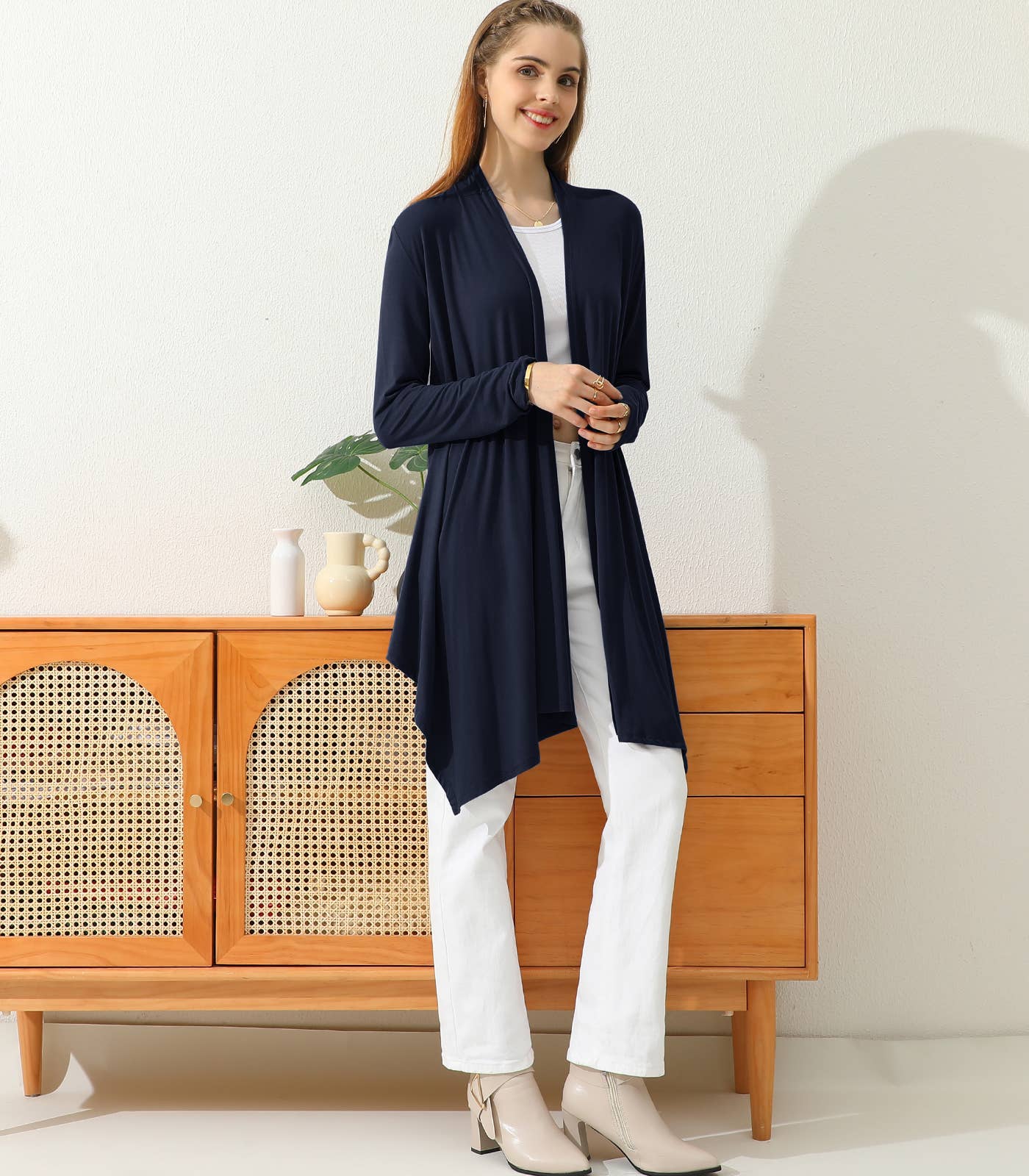 AWTL073_Long Sleeve Casual Open Front Long Cardigan