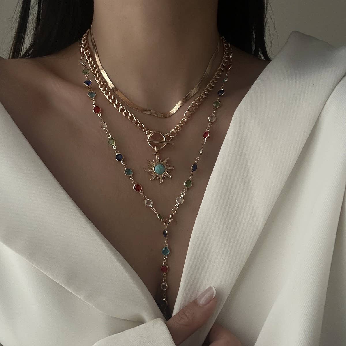 SUNFLOWER COLORED CRYSTAL CHAIN NECKLACE