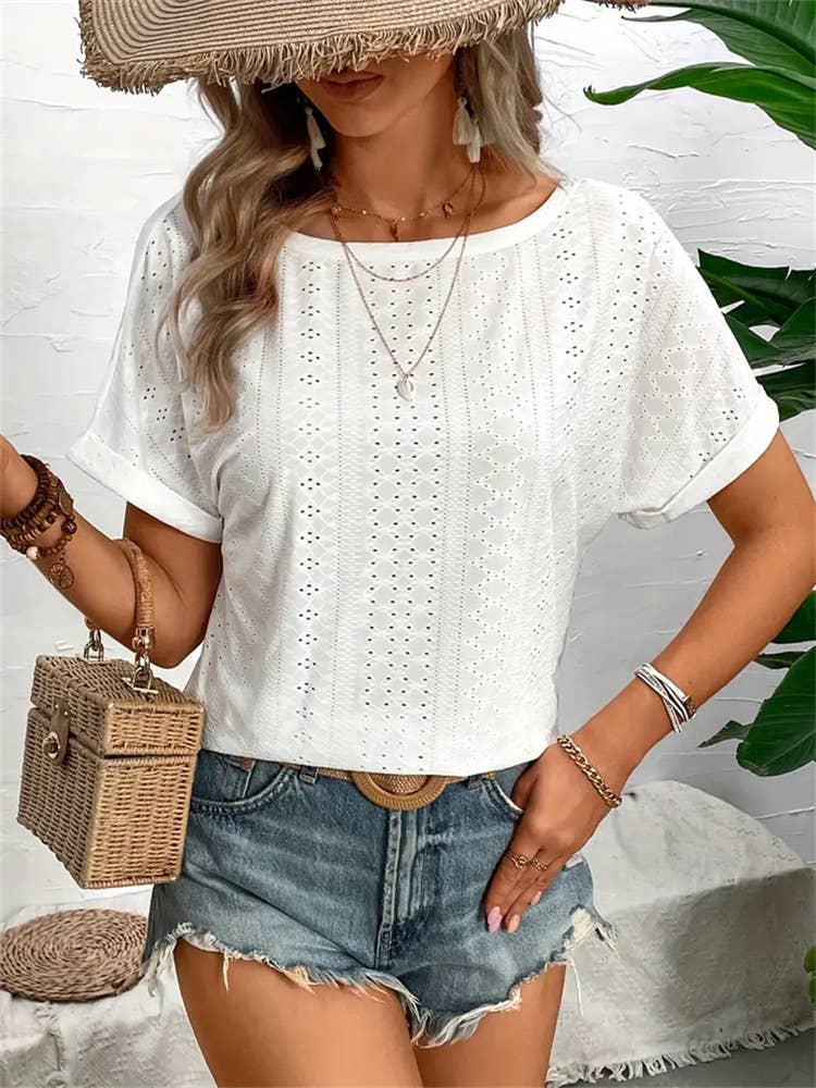 Knit cutout sleeve short sleeve