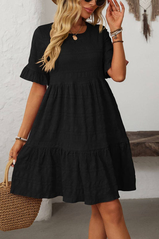 CWDSD7260_SOLID COLOR LOOSE CASUAL SHORT-SLEEVED DRESS