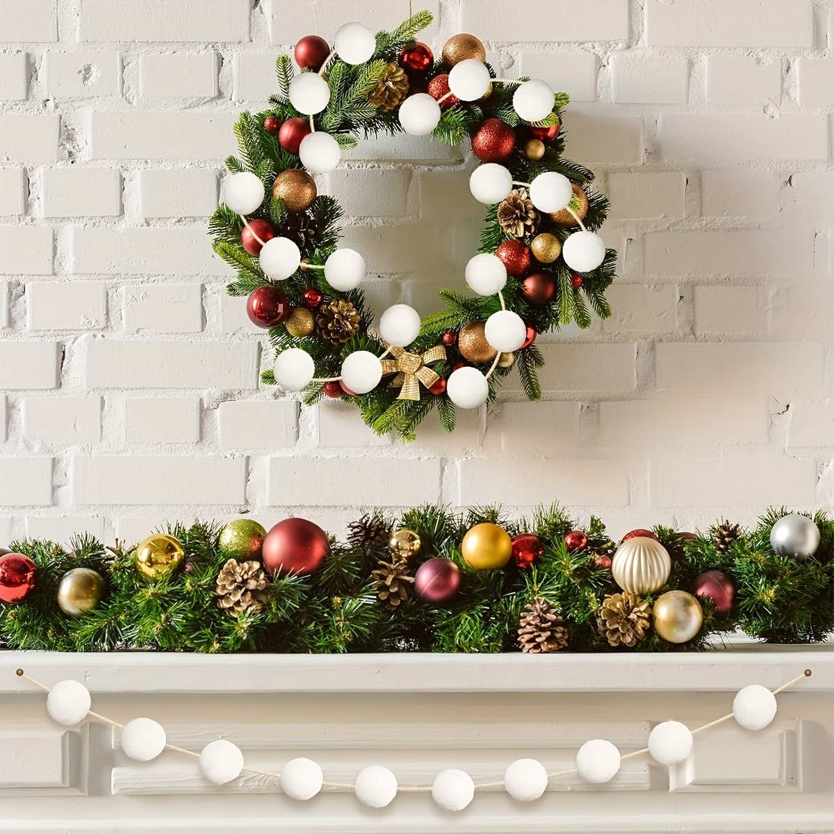 CWMM10233_3PCS WHITE POM POM GARLAND VALENTINE¡¯S DAY DECOR