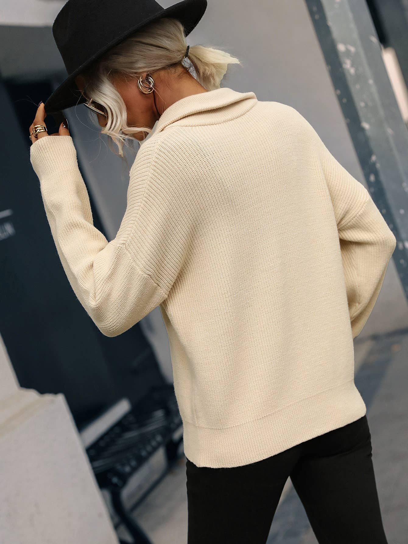 Knit turtleneck solid color zip-up sweater jacket