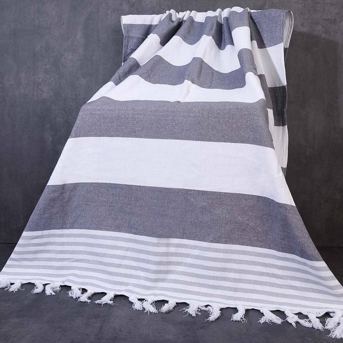 Striped Tassel Cotton Turkish Beach Wrap Towel_CWMM7670