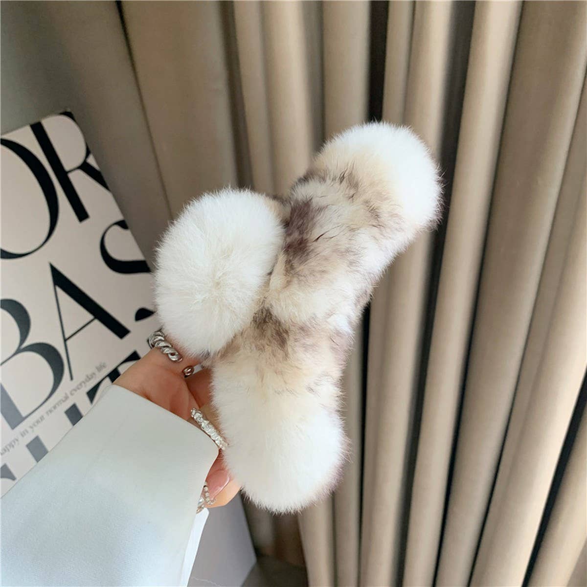Large Rabbit Fur Hair Claw - Fluffy Winter Clip