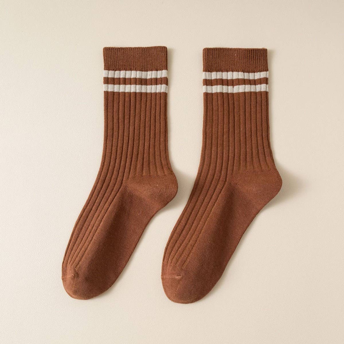 Classic Two Stripes Print Crew Socks for Womens