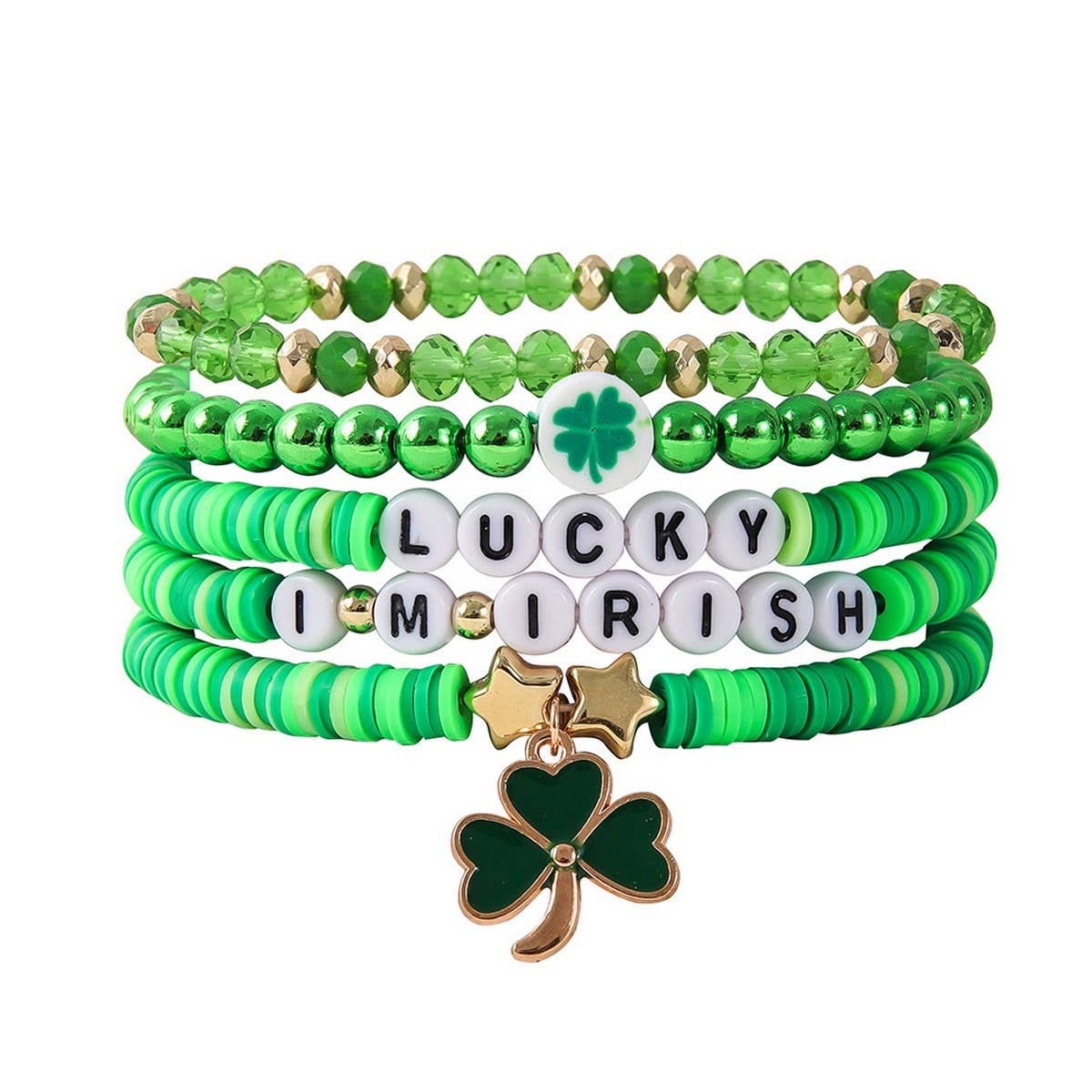 ST. PATRICK'S DAY GREEN SHAMROCK CHARM BRACELET SET_CWMM3496