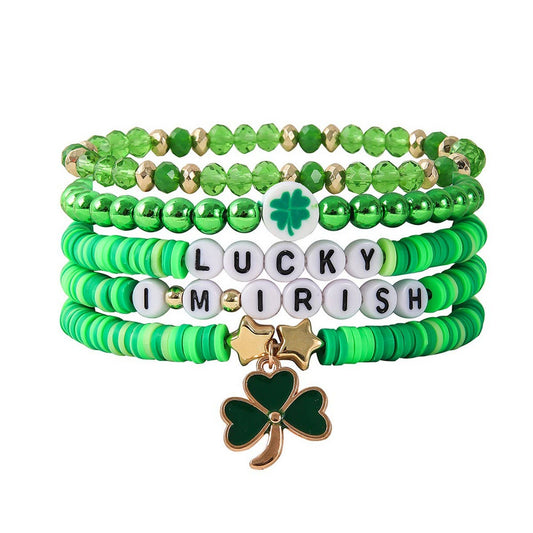 ST. PATRICK'S DAY GREEN SHAMROCK CHARM BRACELET SET_CWMM3496