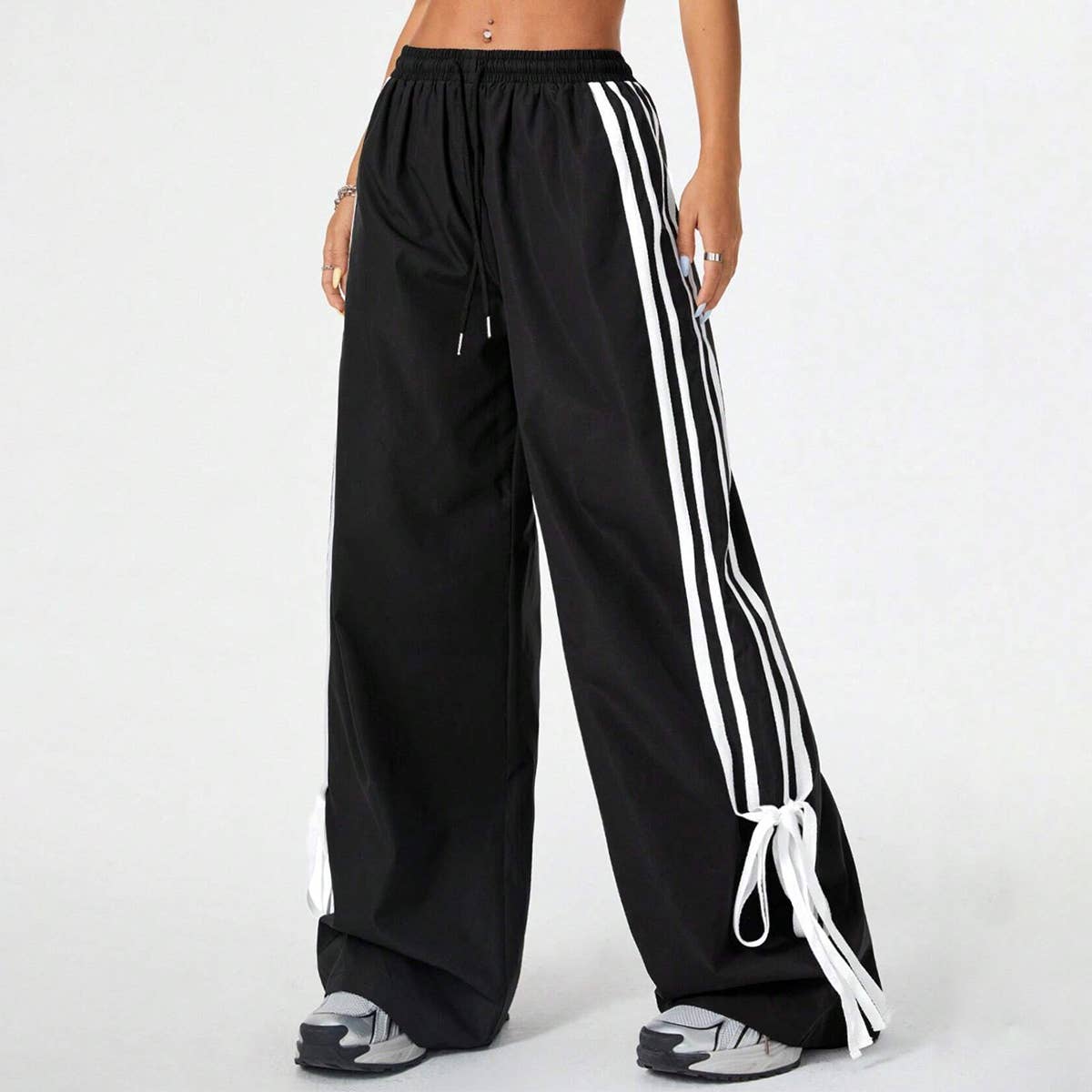 Trendy Colorblock High-Waist Wide-Leg Pants
