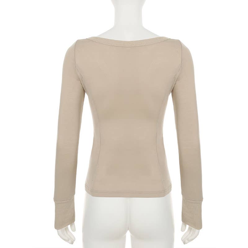 SLIM-FIT LOW-CUT ROUND NECK THREE-BUTTON T-SHIRT