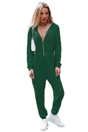 HOODED LONG-SLEEVED ZIP-UP SPORTS JUMPSUIT