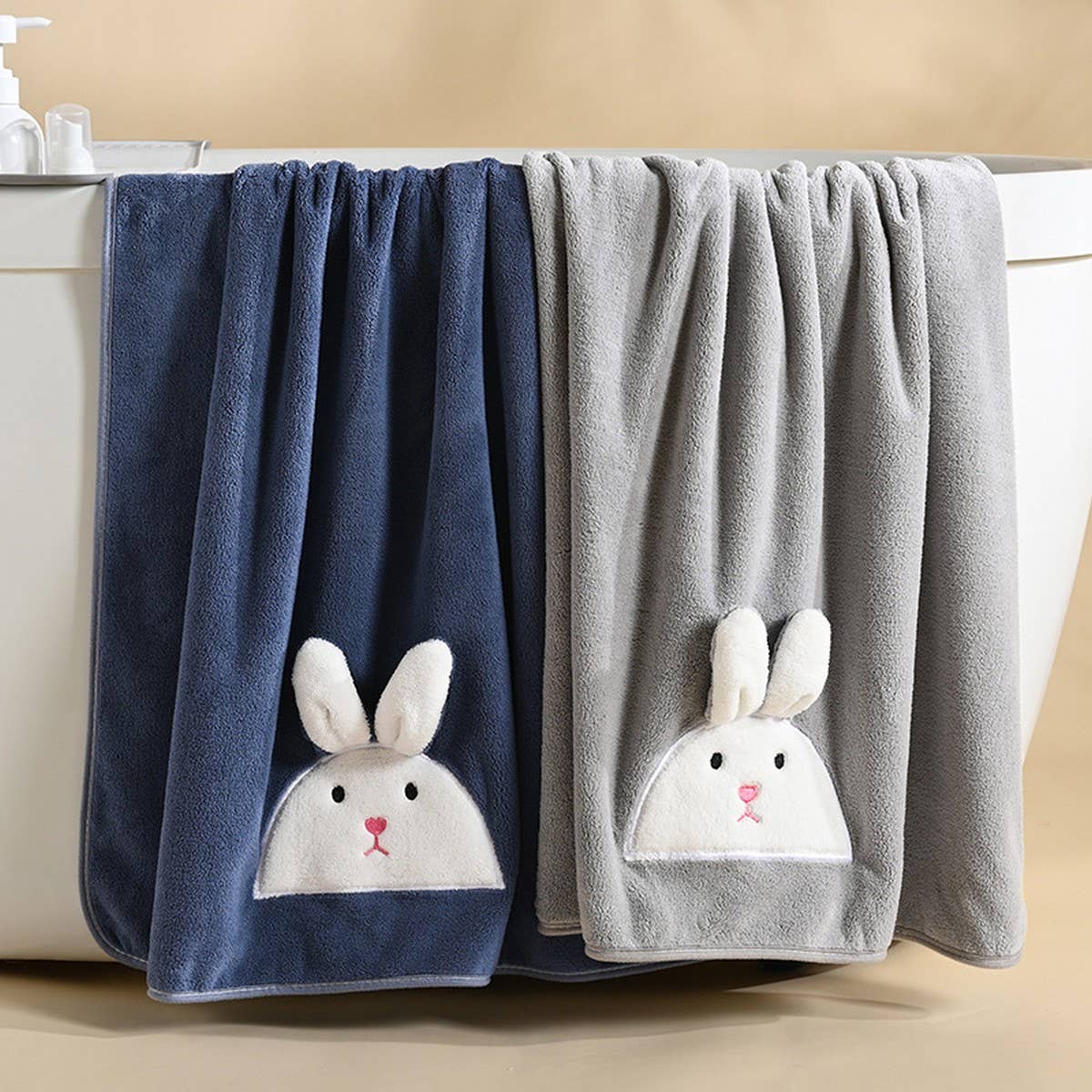 EMBROIDERED RABBIT CORAL FLEECE TOWEL