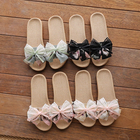 Cute Bow Linen Slippers for Home & Office