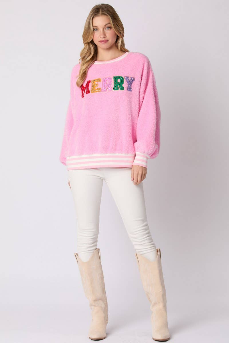 CWOSWL07754_CHRISTMAS LETTER RHINESTONE PULLOVER SWEATSHIRT