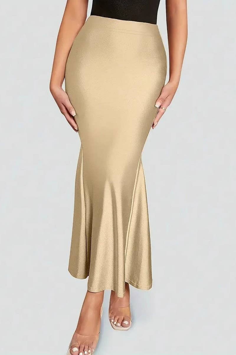 CWBLS0444_WOMEN'S FISHTAIL SLIM FIT KNITTED STRETCH SKIRT